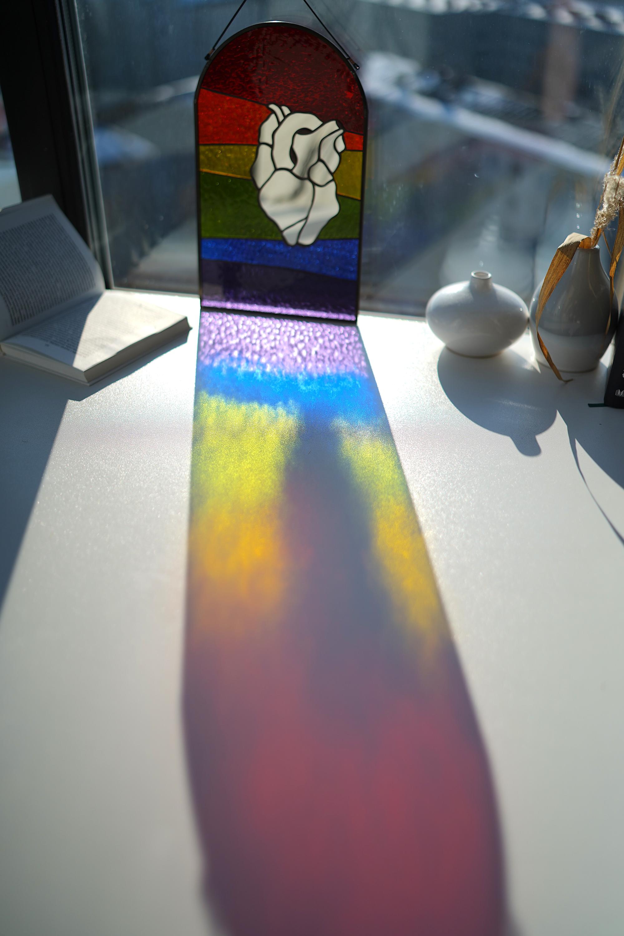 Rainbow Stained Glass Suncatcher, Mirror Heart, LGBT Pride Decor