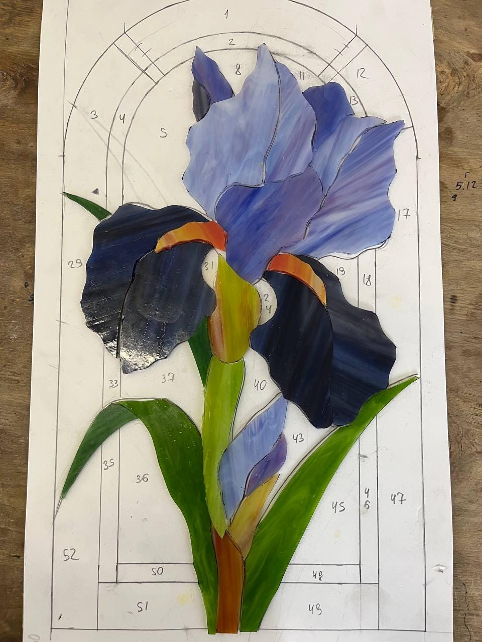 Handcrafted Iris Stained Glass Window Hanging – Purple Floral Suncatcher Panel – Spring Art 8.5x14.5 In