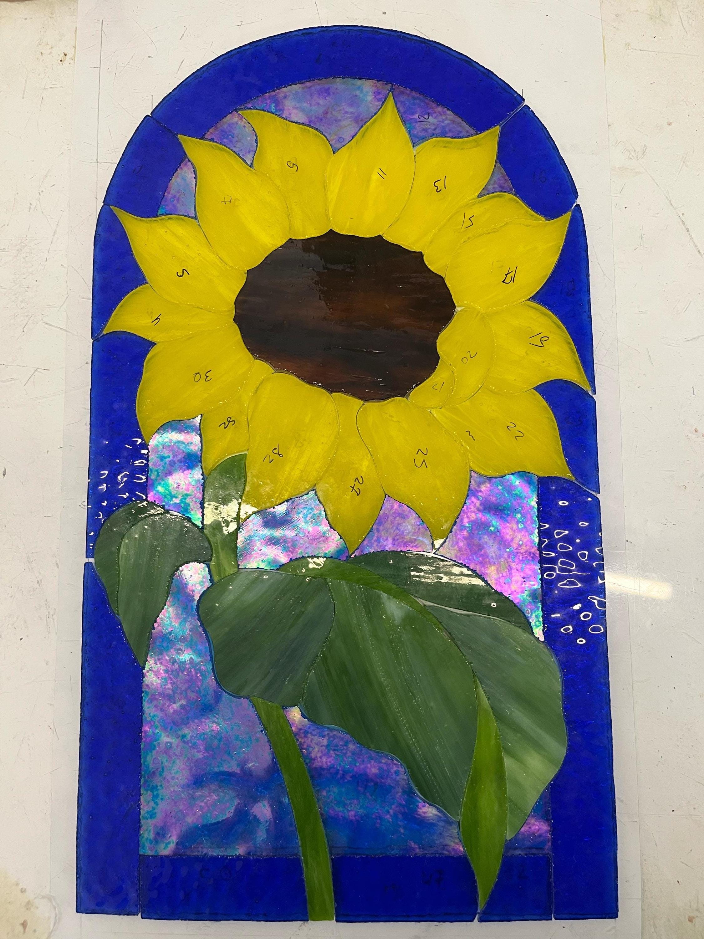 Sunflower Stained Glass Panel, Arched Botanical Suncatcher, Handmade Floral Window Art, Personalized Gift