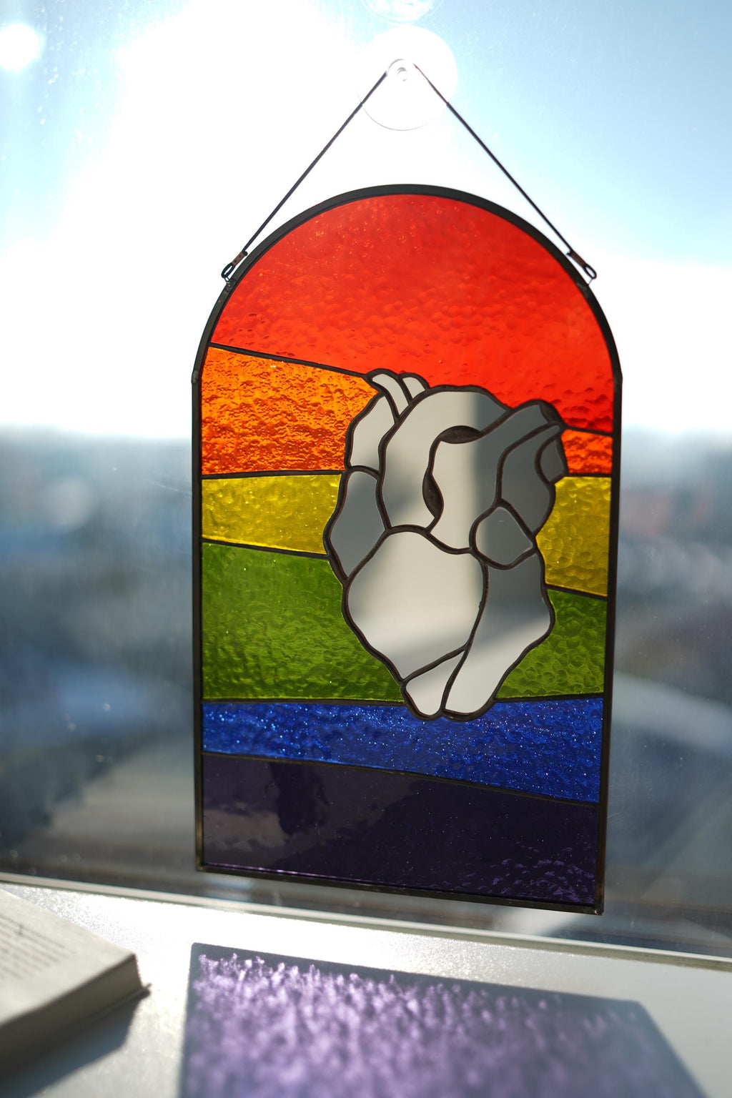 Rainbow Stained Glass Suncatcher, Mirror Heart, LGBT Pride Decor