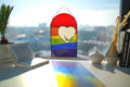 Stained Glass Rainbow Heart Suncatcher – LGBT Pride Mirror Window Hanging, 12.5"