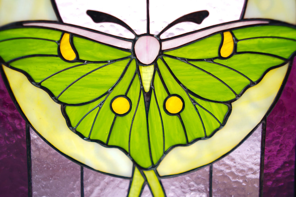 Stained Glass Luna Moth Window Hanging 8.5x14, Moon Suncatcher, Green Butterfly  Panel, Arched Gothic Decor, Botanical Art Father's Day gift