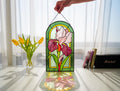 Iris Stained Glass Window Panel, Flower Suncatcher, Purple Floral Glass Art, Personalized Gift for Mom, Spring Garden Decor, Tiffany 8.5x14"