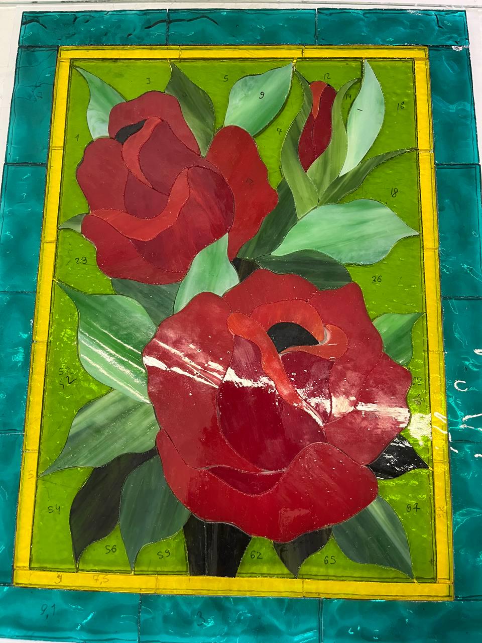 Red Roses Stained Glass Window Panel, Floral Suncatcher Window Hangings, Tiffany Glass Art for Mom, Spring Decor, Eternal Flower Gift 11x14"