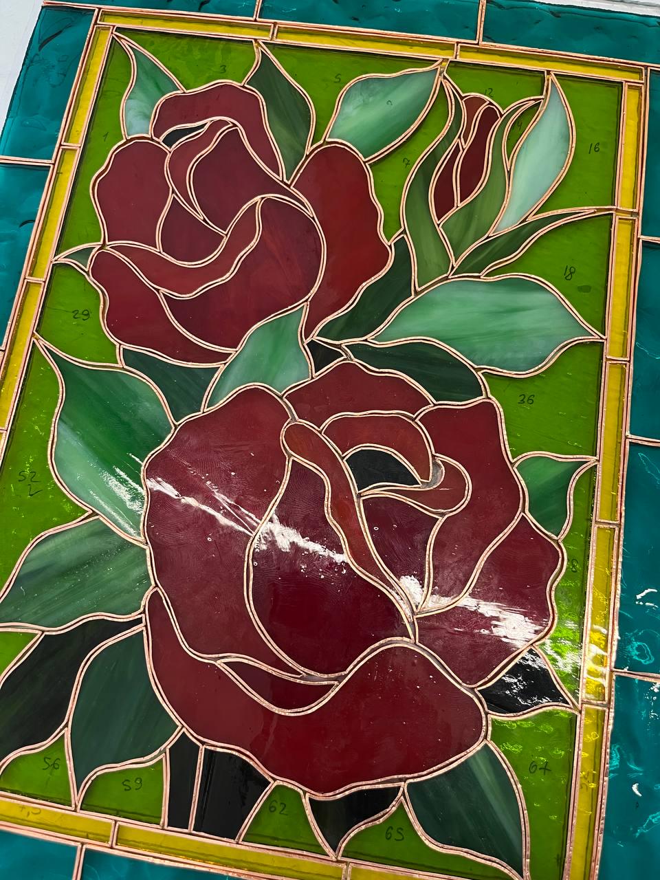 Red Roses Stained Glass Window Panel, Floral Suncatcher Window Hangings, Tiffany Glass Art for Mom, Spring Decor, Eternal Flower Gift 11x14"
