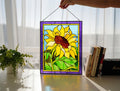 Yellow Sunflower Stained Glass Panel 16x12 In, Farmhouse Kitchen Window Decor, Handmade Flower Suncatcher