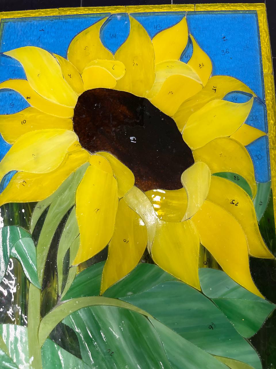 Yellow Sunflower Stained Glass Panel 16x12 In, Farmhouse Kitchen Window Decor, Handmade Flower Suncatcher