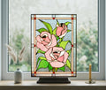 Pink Roses Stained Glass Art Panel, Unique Floral Window Hanging, Suncatcher in Tiffany Style, Elegant Birthday or Mother's Day Gift for Her