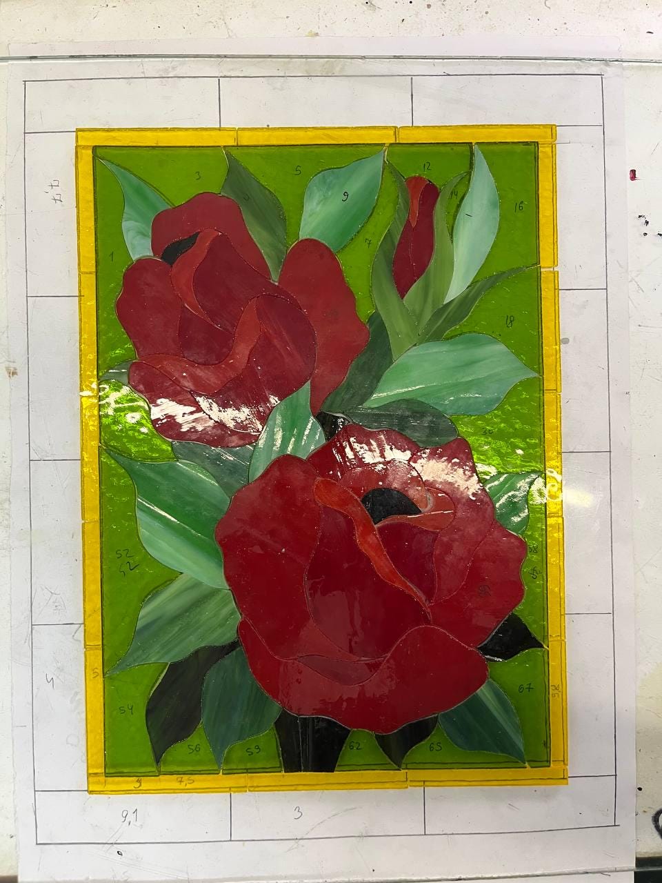 Red Roses Stained Glass Window Panel, Floral Suncatcher Window Hangings, Tiffany Glass Art for Mom, Spring Decor, Eternal Flower Gift 11x14"