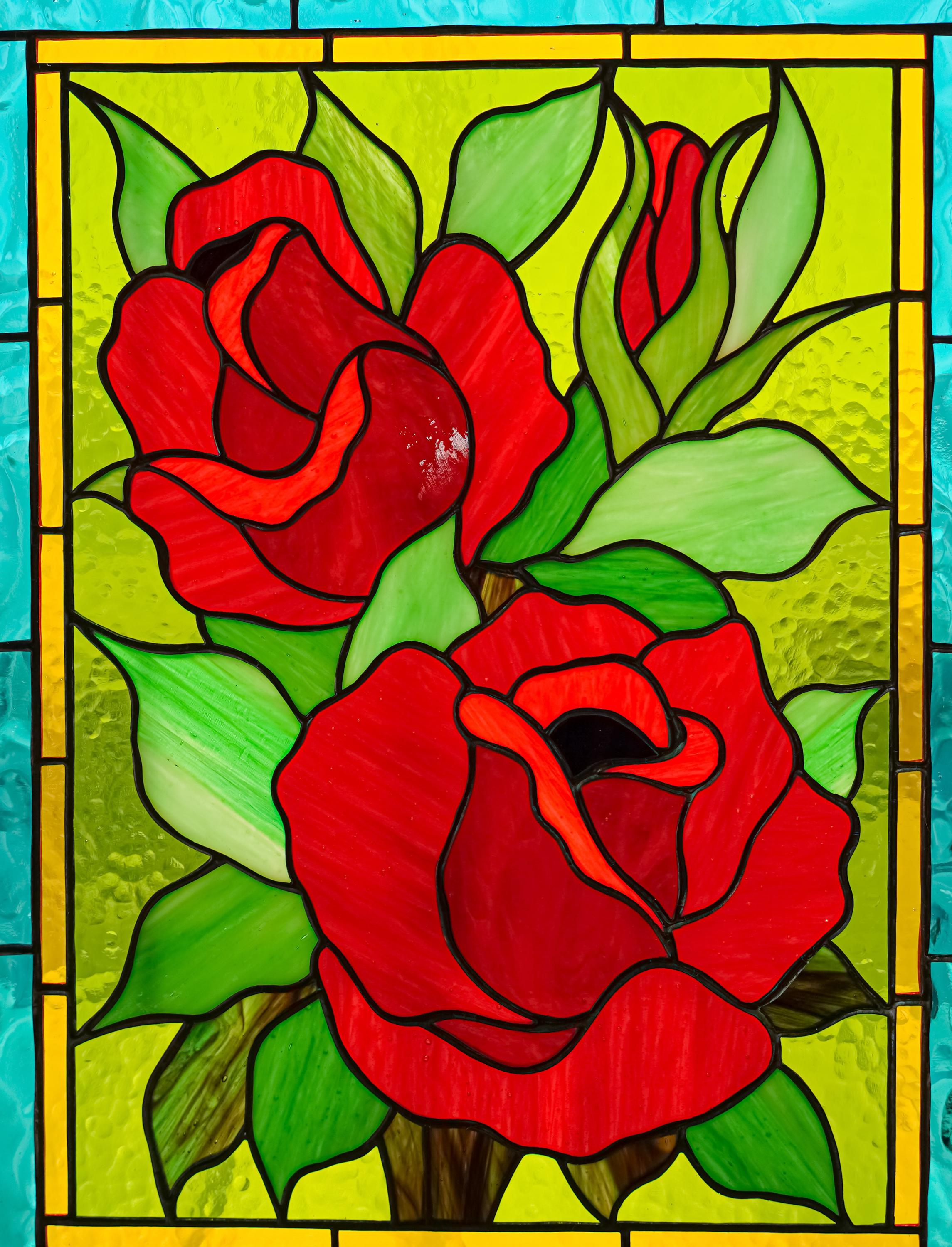 Red Roses Stained Glass Window Panel, Floral Suncatcher Window Hangings, Tiffany Glass Art for Mom, Spring Decor, Eternal Flower Gift 11x14"