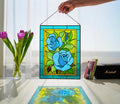Stained Glass Window Panel Blue Rose 11x14 in.Personalized Gift for Mom, Large Window Hangings, Custom Flower Suncatchers, Tiffany Glass art