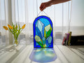 Crystal Cluster Stained Glass Panel, Geometric Suncatcher, Blue Quartz Wall Art (13.5x8.5 inches)