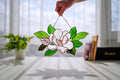 Stained Glass Magnolia Suncatcher 13.5x8 Inch, Mother's Day Gift for Mom, Handmade Window Hanging, White Floral Wall Art, Tiffany Glass Art