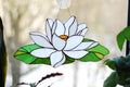 Stained Glass Water Lily Suncatcher 14x7 Inch, Handmade White Lotus Window Hanging, Floral Wall Art, Tiffany Technique, Mothers Day Gift