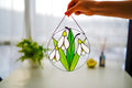 Handmade Stained Glass Snowdrop Suncatcher, 7 Inch Round Spring Flower Decor