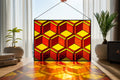 3D Geometric Stained Glass Panel, Cube Illusion Suncatcher, Mid Century Window Decor