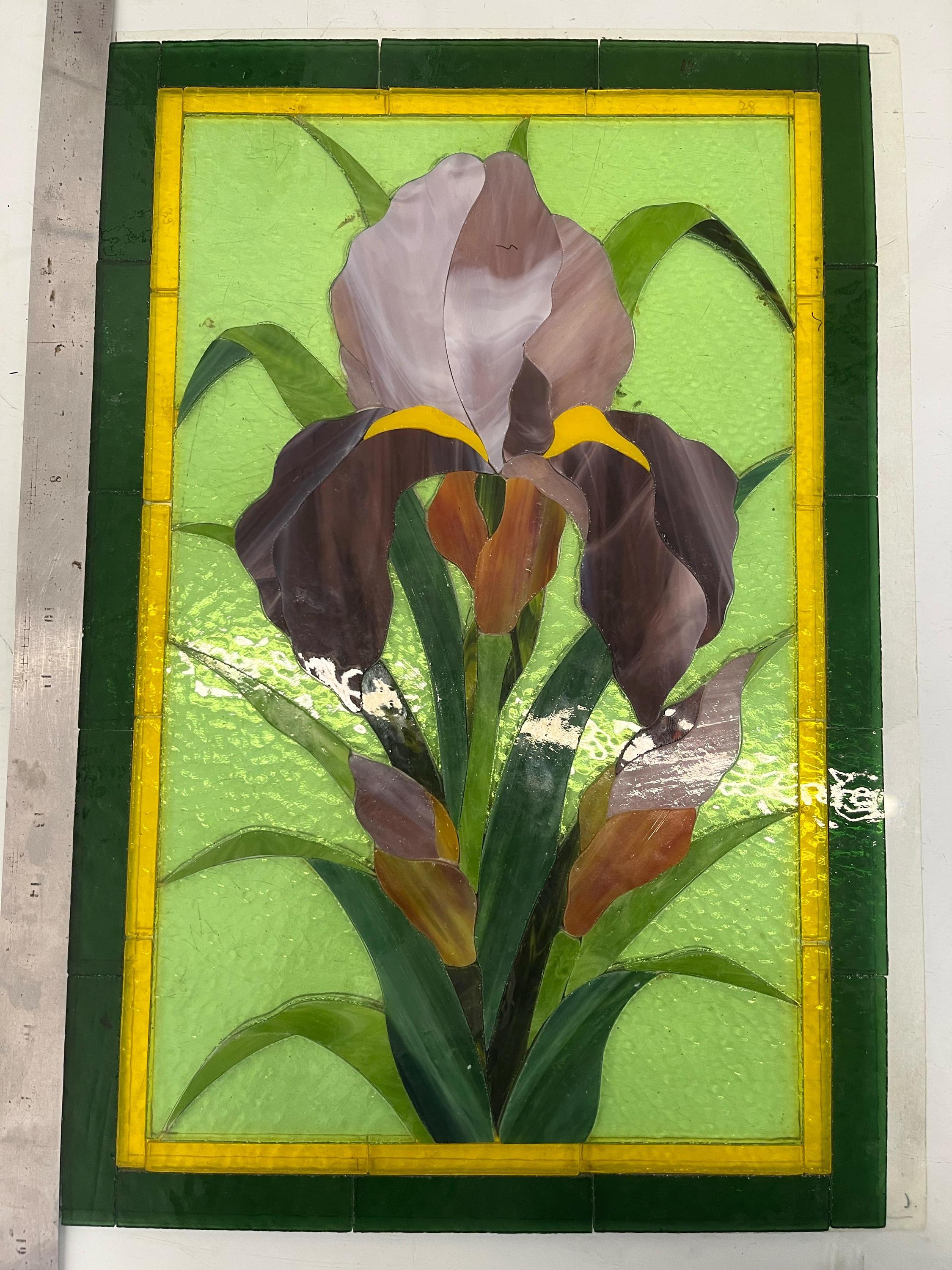 Pink Bearded Iris Stained Glass Panel Suncatcher, Tennessee State Flower Window Hanging 17.5x12 In, Gift for Her, Tiffany Glass Art