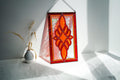 Red Orange Flame Stained Glass Panel Suncatcher, Abstract Fire Iridescent Window Hanging 19x11 In, Best Mothers Day Gift for Her