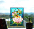 Pink Peonies Stained Glass Panel - Handmade Floral Suncatcher