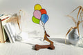 Stained Glass Dachshund with Balloons 13x6 Inch, Handmade Figurine for Dog Lovers, Unique Personalized Gift, Tiffany Glass Sculpture