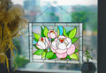Peonies Stained Glass Window Hanging 15.5x11.5 in, Floral Panel Suncatcher, Pink Flower Home Decor, Botanical Wall Art, Handcrafted Gift
