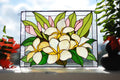 Plumeria Stained Glass Window Hanging, Frangipani Floral Panel, Tropical Flower Suncatcher, Botanical Wall Art, Handcrafted Nature Gift