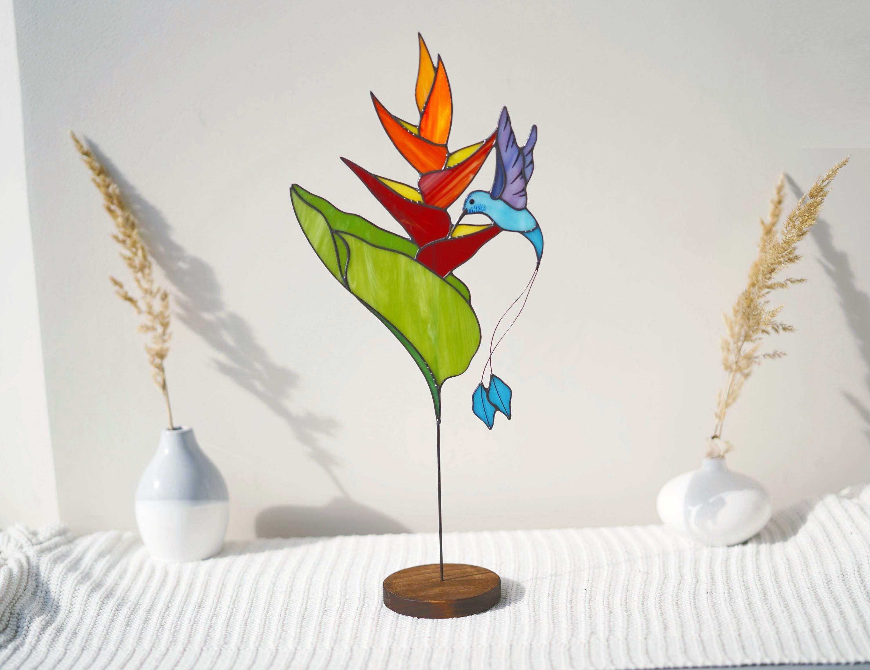 Stained Glass Hummingbird Suncatcher, Bird of Paradise, Tiffany Decor