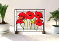Stained Glass Red Poppy Panel 15.x11.5 inch | Flower Table Decor on Wooden Stands | Window Hanging Suncatcher, Mother’s Day gift, Glass Art