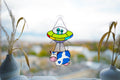 Stained Glass UFO Cow Abduction Suncatcher, Funny Alien Decor Handmade Window Hangings, Tiffany Glass Art