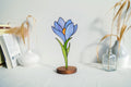 Stained Glass Crocus Flower 9x5.5 inch Suncatcher on Wooden Stand Table Ornament, Handmade Personalized gift, Tiffany Glass Art