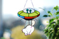 Stained Glass UFO Abducting Cat Suncatcher, Alien Spaceship Window Hanging