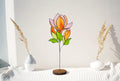 Handmade Stained Glass Magnolia Flower Sculpture, Floral Table Decor