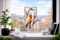 Heron Stained Glass Window Hanging 17.5x9.5 in, Blue Heron Suncatcher with Cattails, Handmade Panel, Coastal Decor, Father's Day Gift