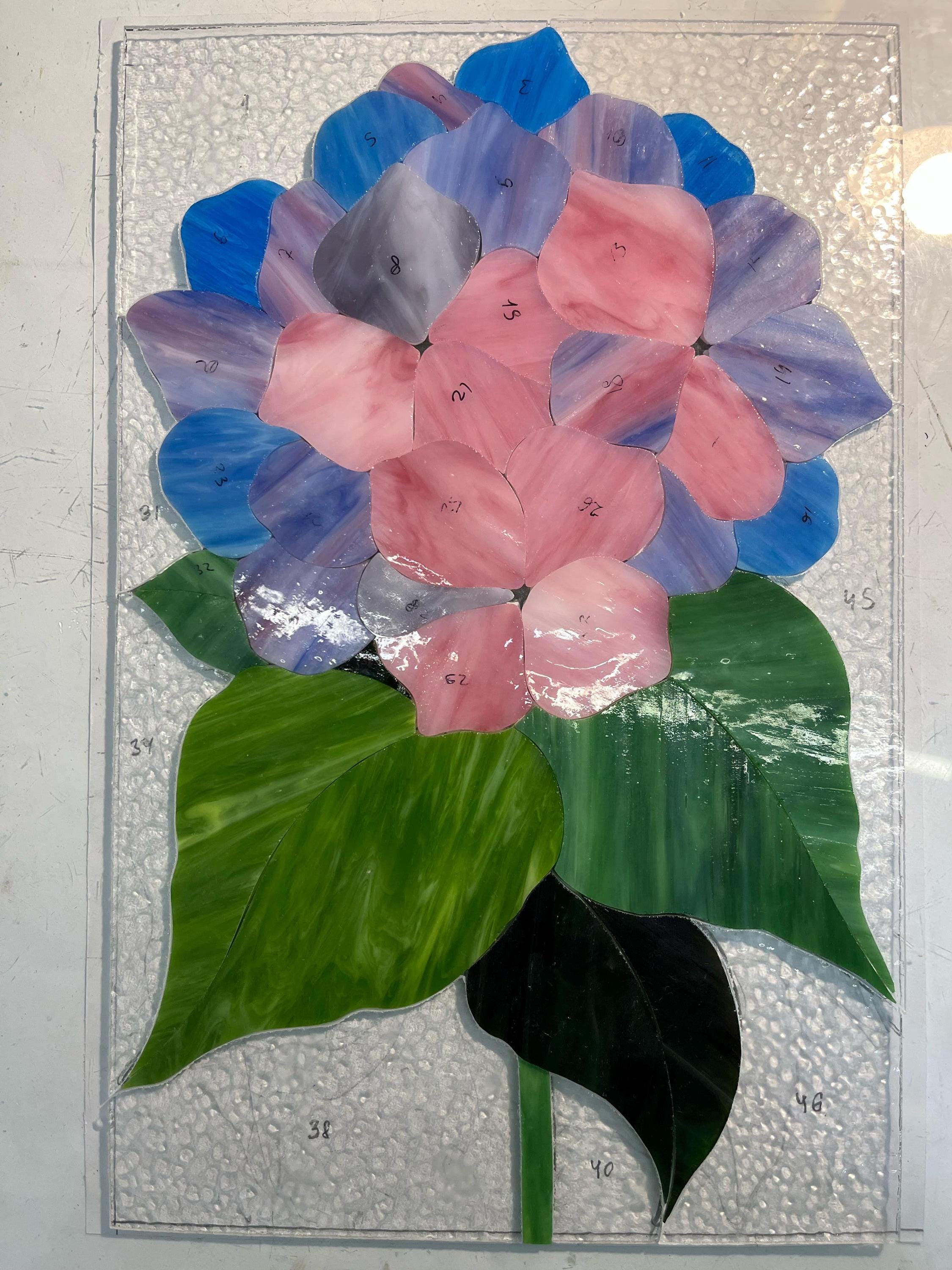 Hydrangea Stained Glass Panel 10x15,5 In. Handmade Suncatcher, Floral Tiffany Window Hangings 10x15.5 In, Home Decor Gift