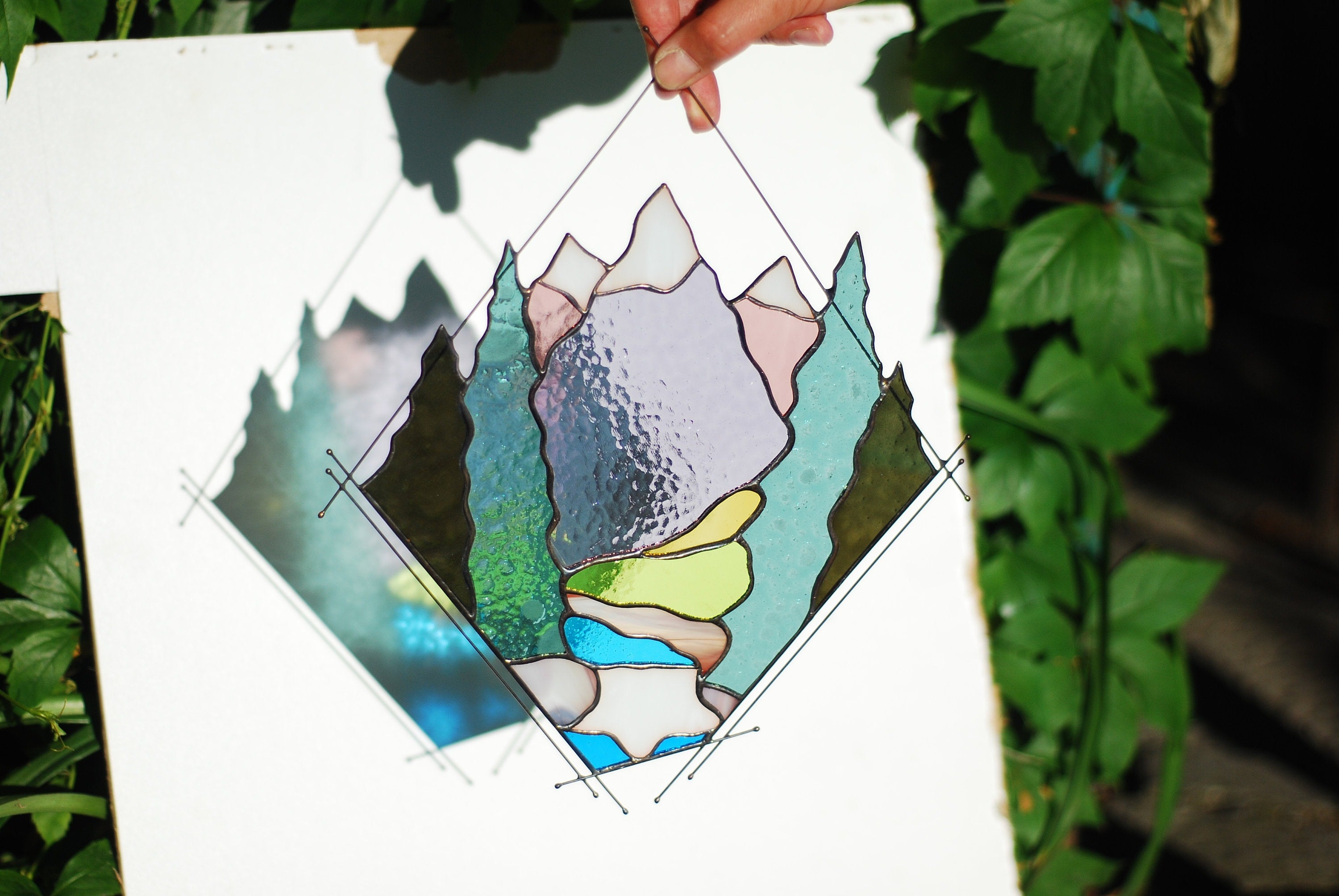 Mountain Stained Glass Window Hangings: Custom Home Decor, Glass Art, Mother’s Day gift, Tiffany suncatcher