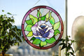 Round Stained Glass Panel Purple Roses, Window hangings Stained glass sun catcher Stained glass decor Mother’s Day gift