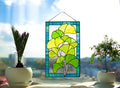 Stained Glass Ginkgo Biloba Panel 10x16 in. Botanical Window Hangings, Green Leaf Suncatcher, Handmade Personalized gift, Tiffany Glass Art