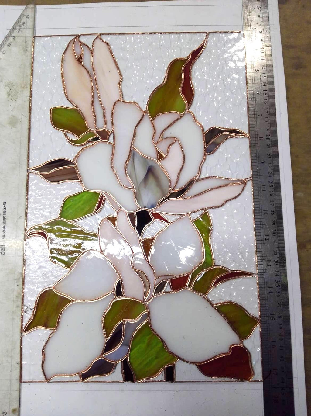 Stained Glass Window Panel White Magnolia 11 x 16 in, Custom Window Hangings White Flower Sun catcher Personalized gift, Glass art