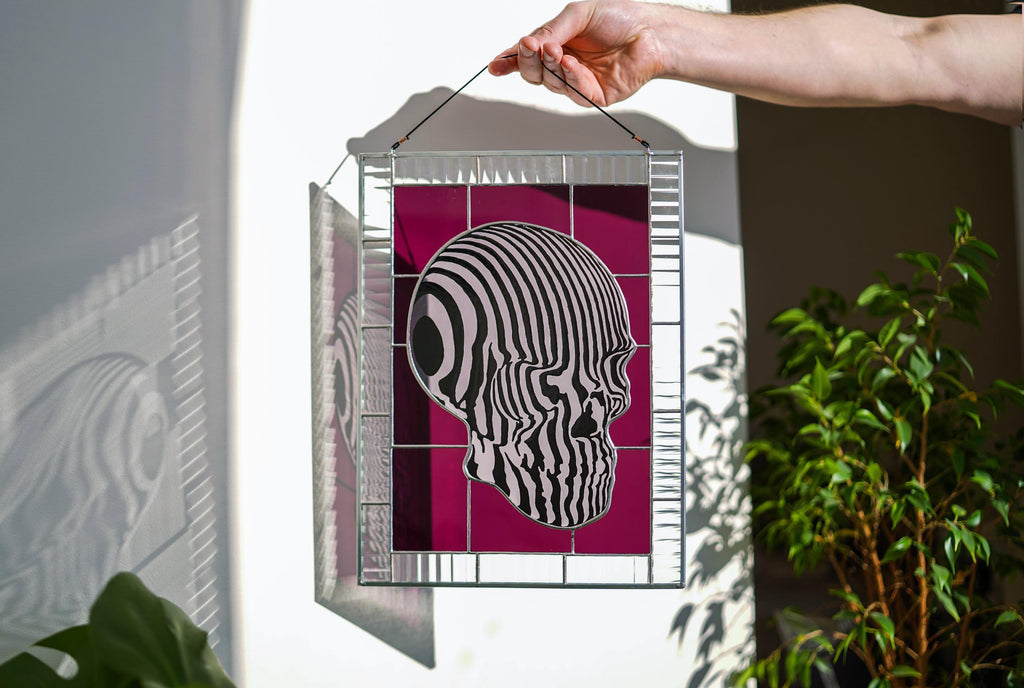Optical Illusion Skull Stained Glass Panel 10x13 in, Gothic Home Decor, Skull Suncatcher, Macabre Art Gift, Handcrafted Window Hanging