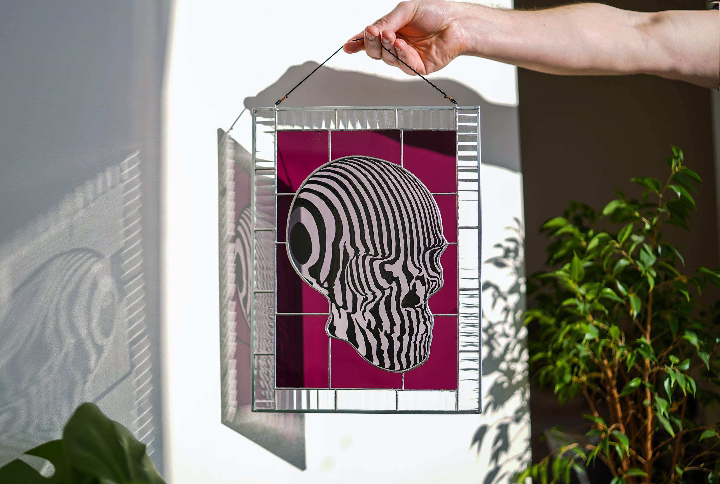 Optical Illusion Skull Stained Glass Panel 10x13 in, Gothic Home Decor, Skull Suncatcher, Macabre Art Gift, Handcrafted Window Hanging