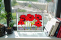 Red Poppy Stained Glass Panel Suncatcher 15x11.5 In, Kitchen Window Decor
