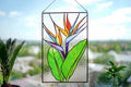 Stained Glass Panel Bird of Paradise, Handmade Window Hanging 10x15.5 In, Tropical Home Decor