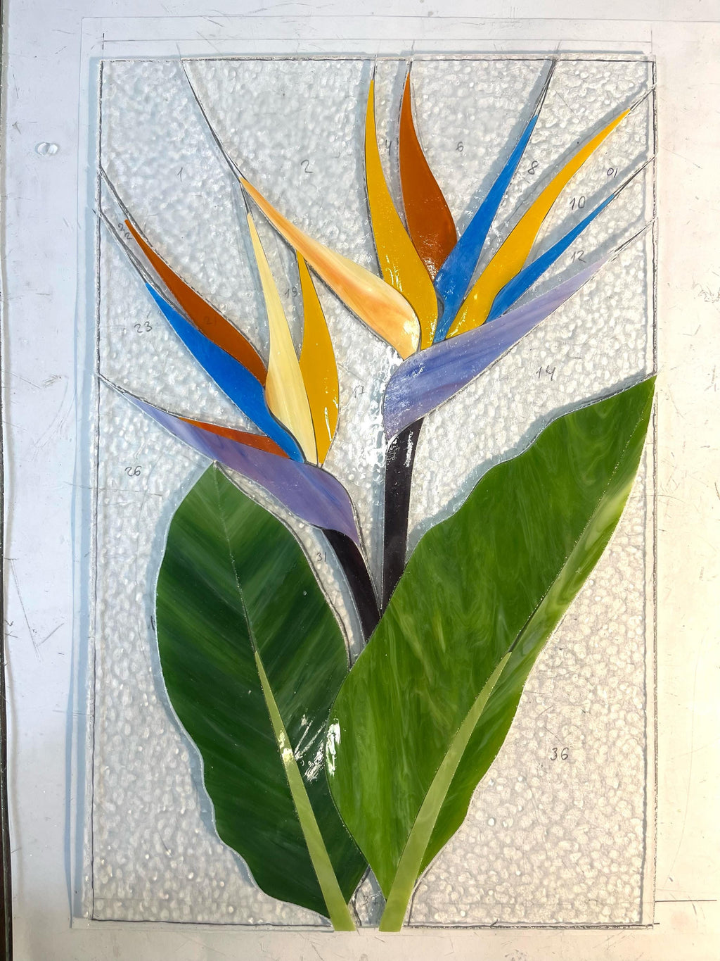 Stained Glass Panel Bird of Paradise, Handmade Window Hanging 10x15.5 In, Tropical Home Decor