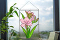 Pink Freesia Stained Glass Panel, Handmade Window Hanging 10x15.5 In, Floral Suncatcher