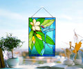 Handmade Hummingbird Stained Glass Panel, Plumeria Suncatcher 16.2x12.2 In, Tiffany Window Hangings